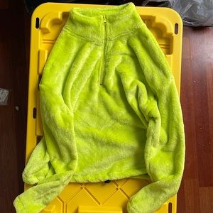 green fuzzy pullover